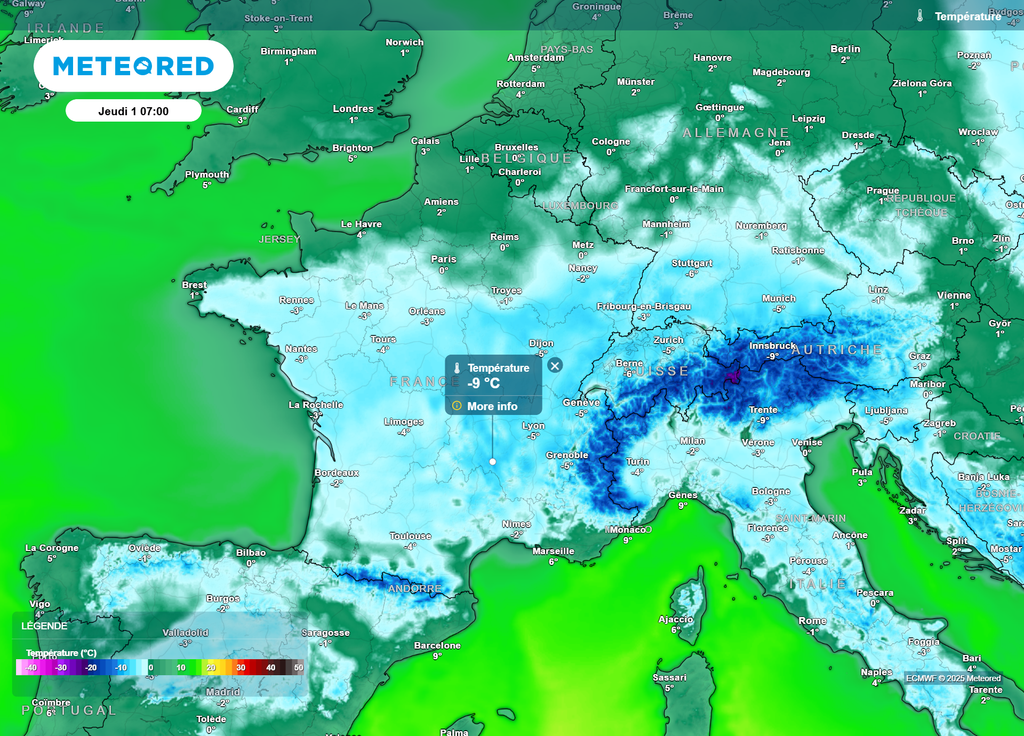 Températures jeudi 1er janvier matin