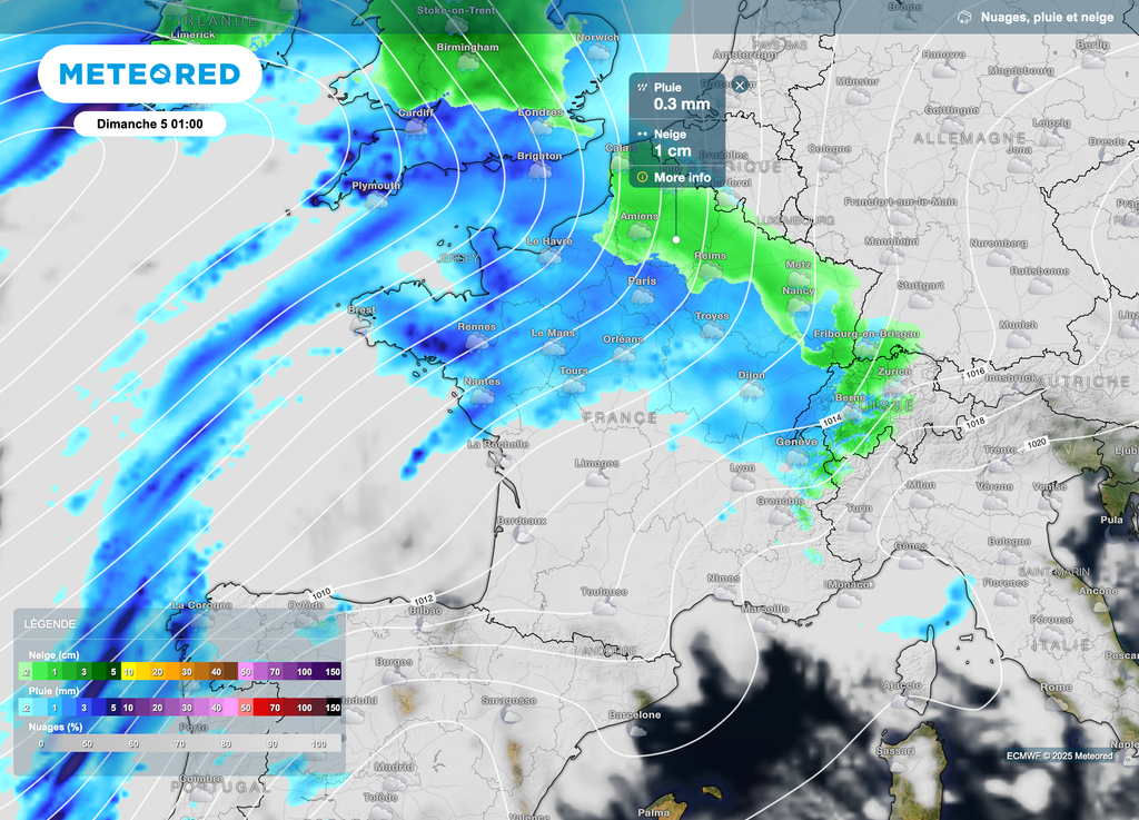 Un peu de neige possible à l'avant d'une perturbation samedi soir. Un peu de neige possible à l'avant d'une perturbation samedi soir.