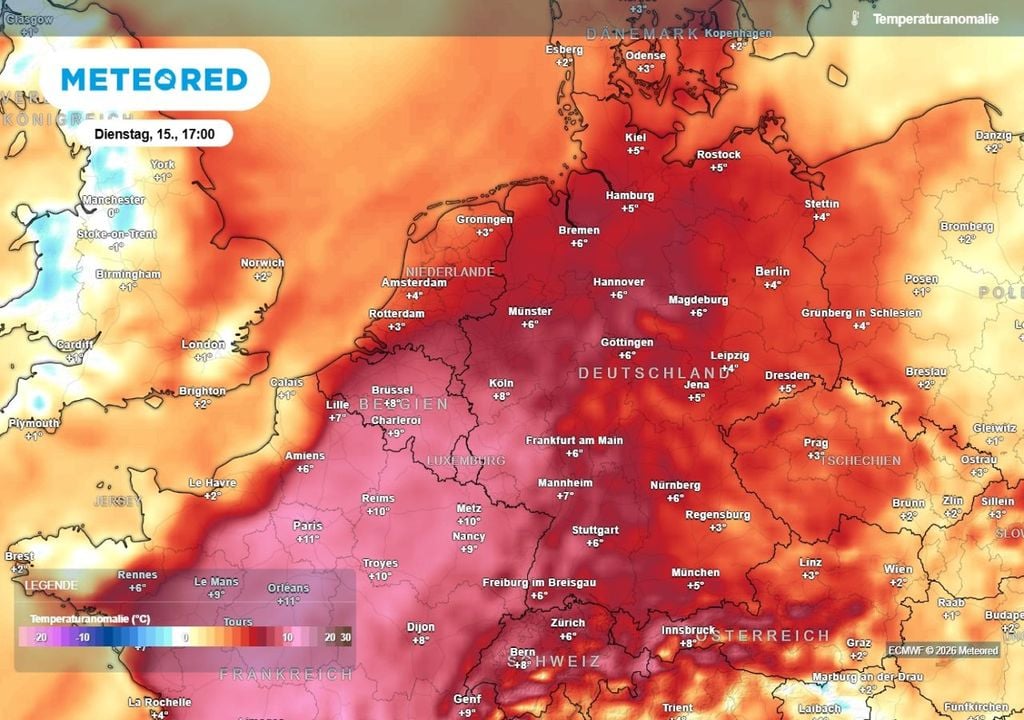 wetter, vorhersage, hitze Aus Südwesteuropa strömen am Dienstag nochmal sehr warme Luftmassen nach Deutschland.