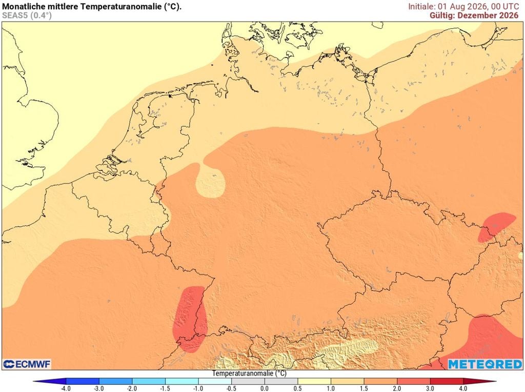 dezember, wetter, deutschland Der Dezember 2026 soll laut dem europäischen Wettermodell ECMWF deutlich wärmer als "normal" ausfallen.