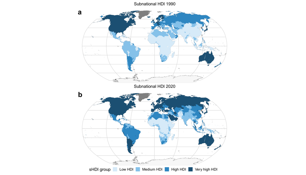 Die Entwicklungen des Human Development Index (HDI) auf subnationaler Ebene (sHDI) zwischen 1990 und 2020. Bild: Teber at al., 2026