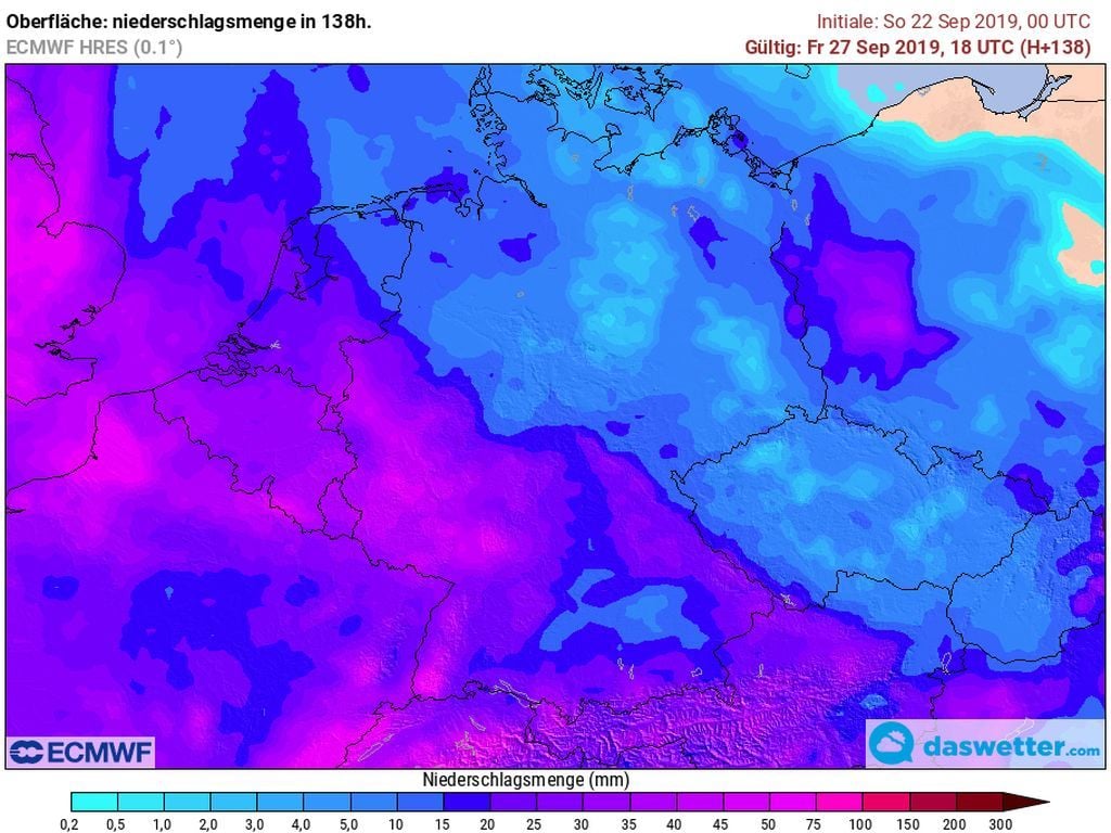 Regensummen bis Freitag