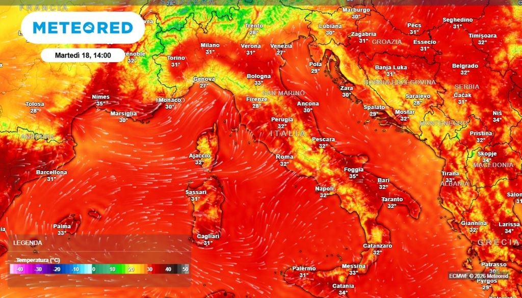 L'arrivo della saccatura atlantica determinerà una sensibile diminuzione delle temperature, che finalmente torneranno su valori più consoni alle medie climatiche del periodo. ECMWF MeteoRed
