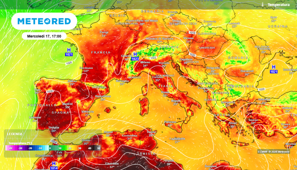 Temperature pienamente estive previste sull'Italia e sull'Europa a metà della prossima settimana. I valori più elevati interesseranno ancora una volta gli stati più occidentali.