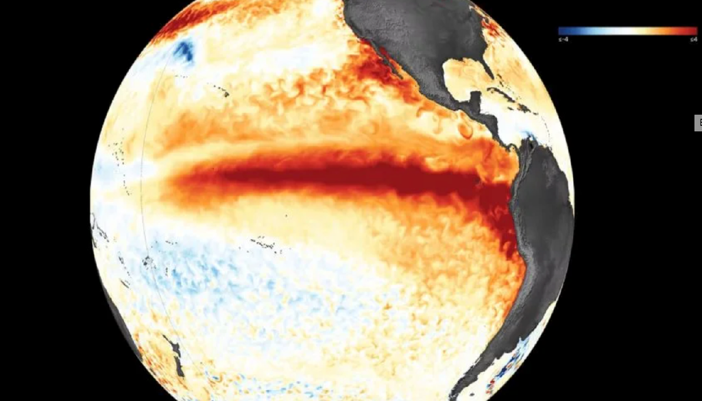 El Nino Mappa dell'anomalia di temperatura dovuta a El Nino. Credit: Esa/Eumetsat