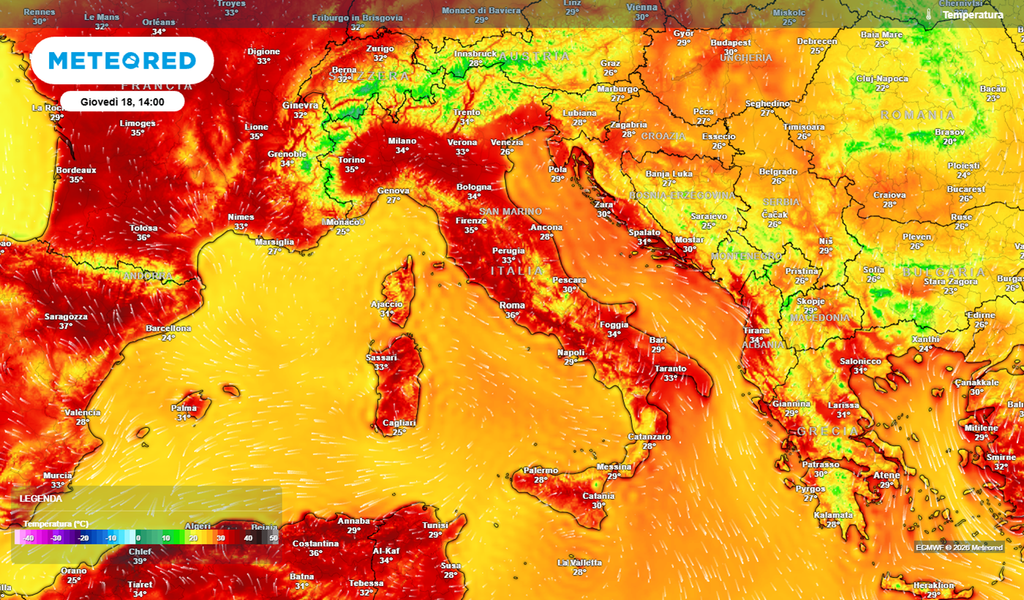 Picco del caldo previsto tra Giovedì e Venerdì sulle regioni tirreniche