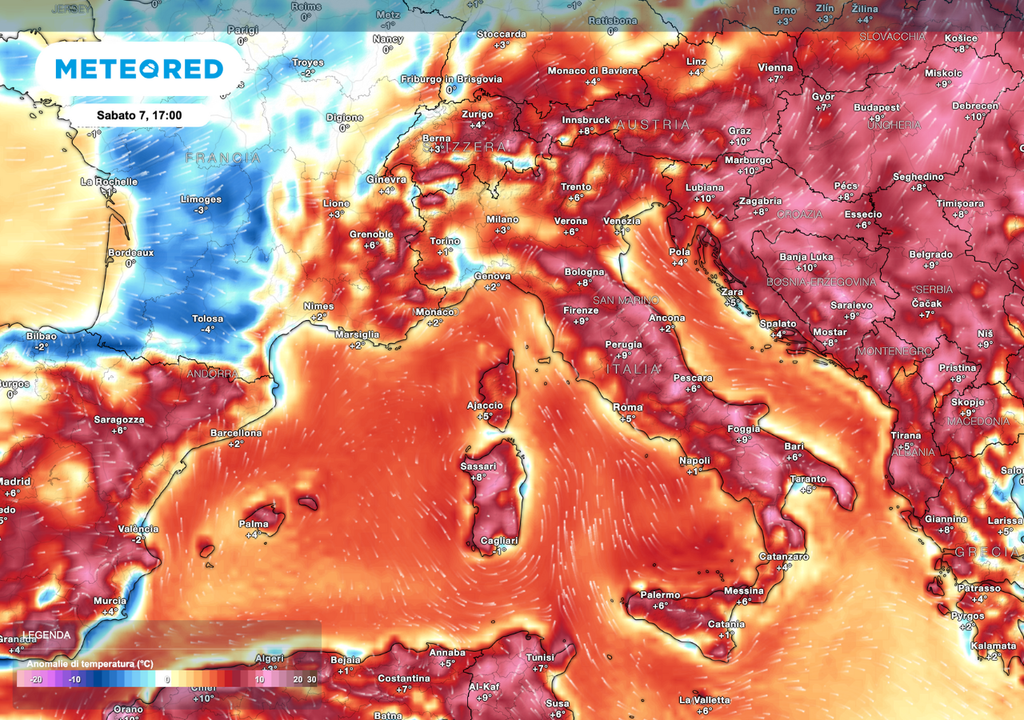 Anomalie di temperatura di Sabato 7 giugno
