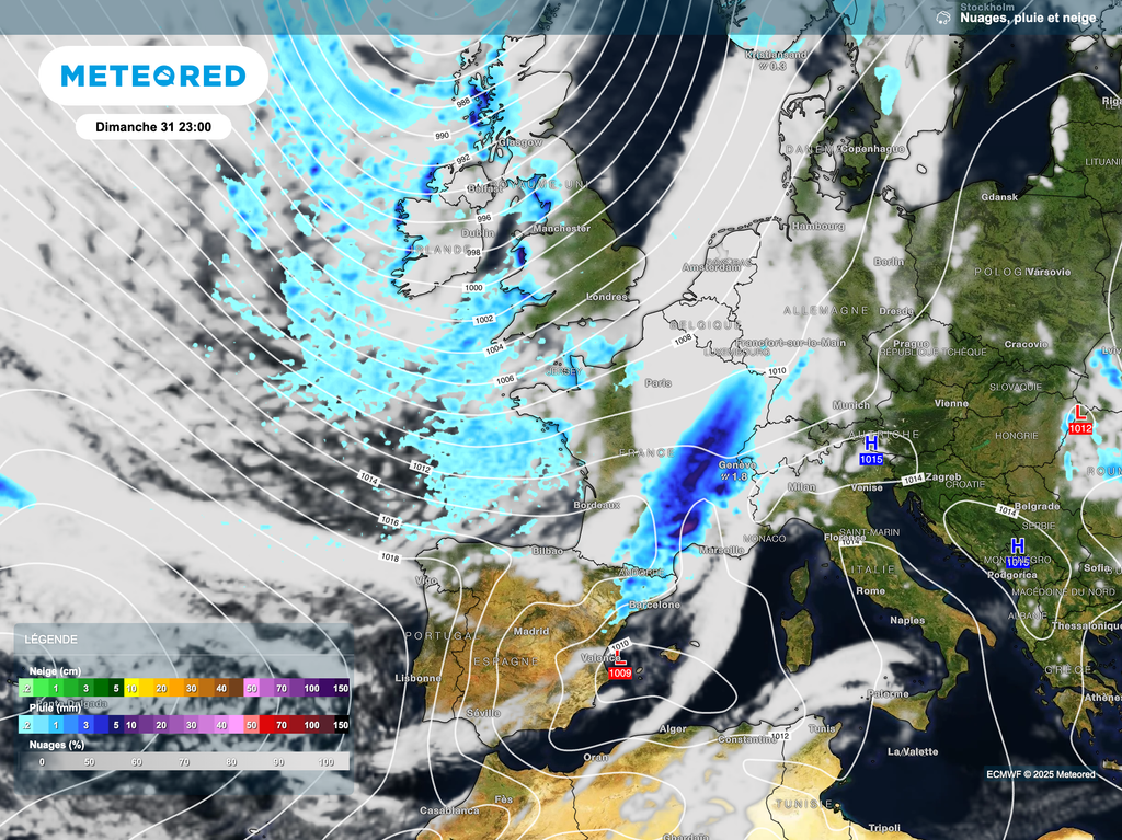 Pluies voire orages possibles jusqu'à dimanche, notamment entre sud-ouest et nord-est.