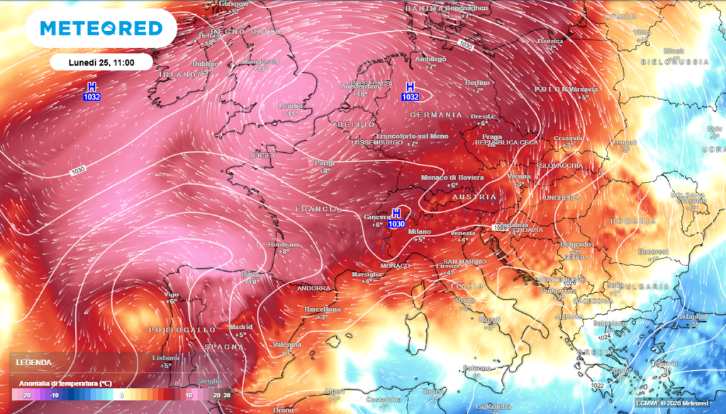 Ecco l'estesa e intensa ondata di calore precoce che interesserà tutta l'Europa centro-occidentale, fino al Nord Italia.