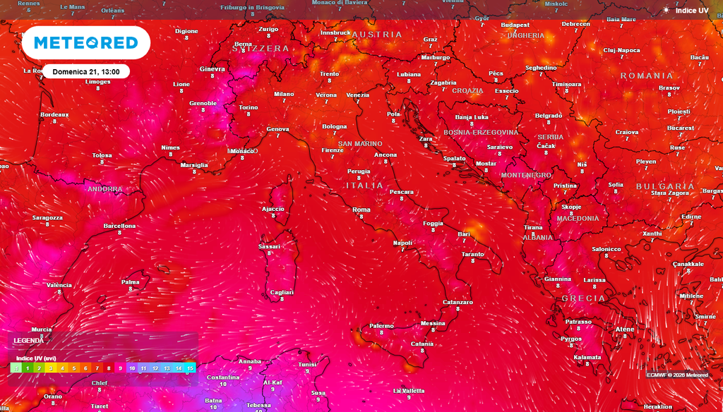 Caldo intenso su tutta Italia per il weekend Indice UV molto intenso sull'Italia nella giornata di domenica