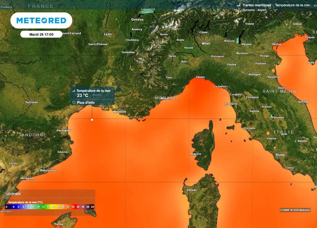 Entre lundi et mardi, la température de l'eau pourrait atteindre les 23°C près de la Méditerranée, sans doute dès lundi sur la Côte d'Azur.