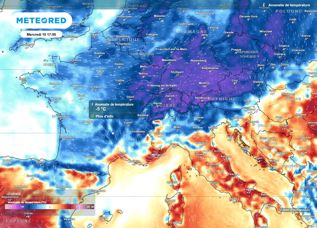Anomalie de températures mercredi après-midi En-dehors des régions méditerranéennes, cette journée de mercredi sera particulièrement fraîche pour un début de mois de juin.