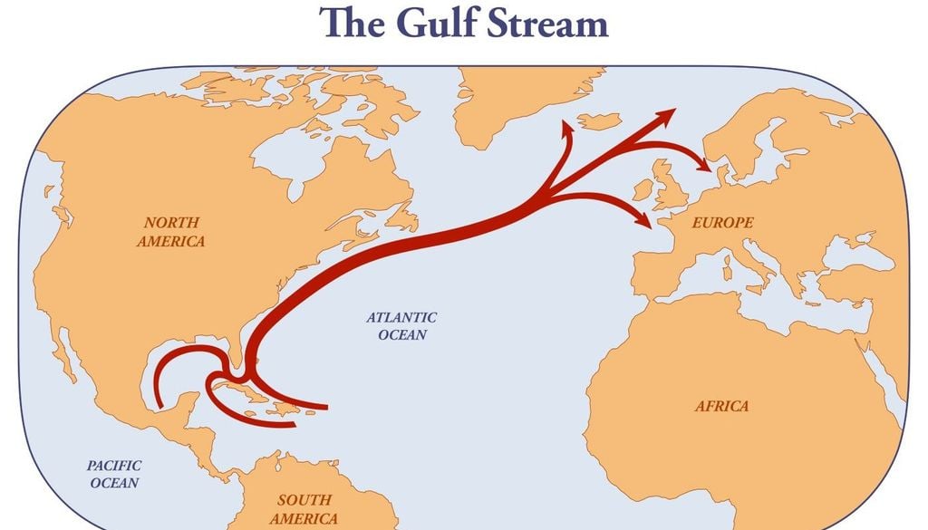 Corrente del Golfo. La nascita e lo sviluppo della calda corrente del Golfo in questo schema.