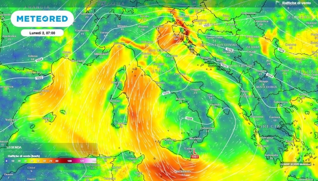 Venti intensi. I sostenuti venti di Bora, Tramontana e Grecale attesi sull'Italia nei prossimi giorni, durante l'avvento dell'aria fredda.