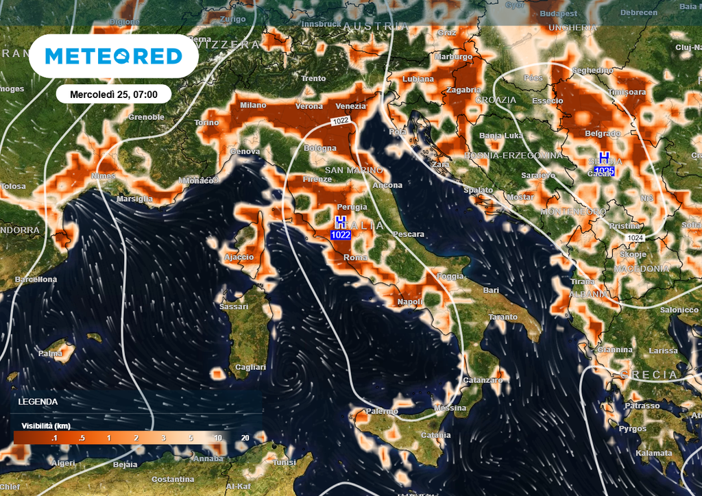 Nei prossimi giorni il ristagno d'aria agevolerà la formazione di nebbie o foschie dense durante la notte e al primo mattino, specialmente lungo il Po. La qualità dell'aria subirà un peggioramento netto, con gli inquinanti nei bassi strati nelle ore più fredde, solo in parziale dispersione nelle ore centrali della giornata.