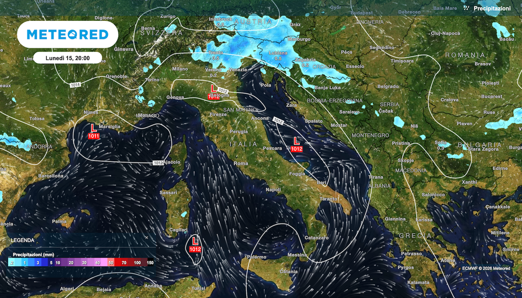 Lunedì 15 giugno tornano i temporali sulle Alpi orientali, secondo la mappa ECMWF.