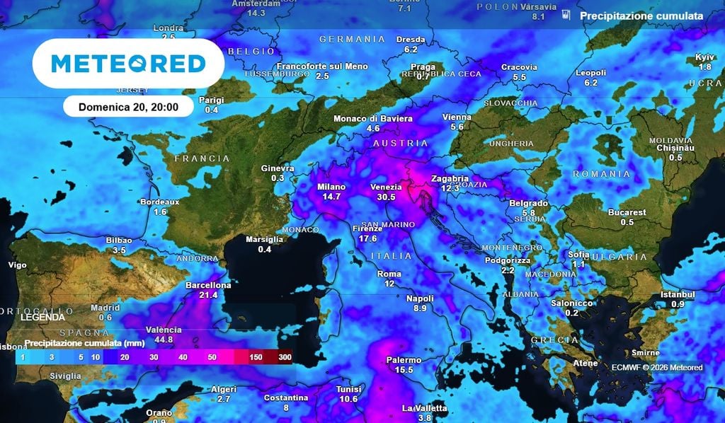 La perturbazione riuscirà a portare pioggia su tutta Italia Maggiormente colpito il Nord, ma le piogge si estenderanno a tutta la Penisola