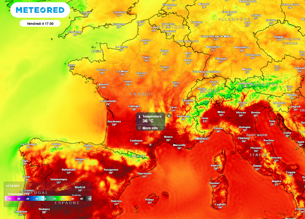 Vendredi après-midi, le mercure repartira à la hausse avec de nouveau 35°C ou plus dans les régions méridionales.
