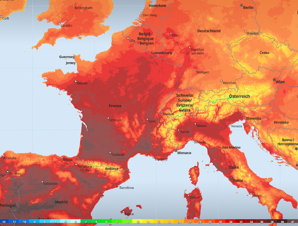Dès mardi après-midi, les 40°C seront approchés à l'ombre dans les régions du sud-ouest. Dès mardi après-midi, les 40°C seront approchés à l'ombre dans les régions du sud-ouest.
