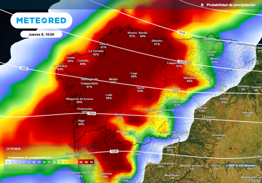 La AEMET activa avisos naranjas en Galicia: este jueves la borrasca Goretti dejar&aacute; m&aacute;s de 30 l/m2 y olas de 6 metros