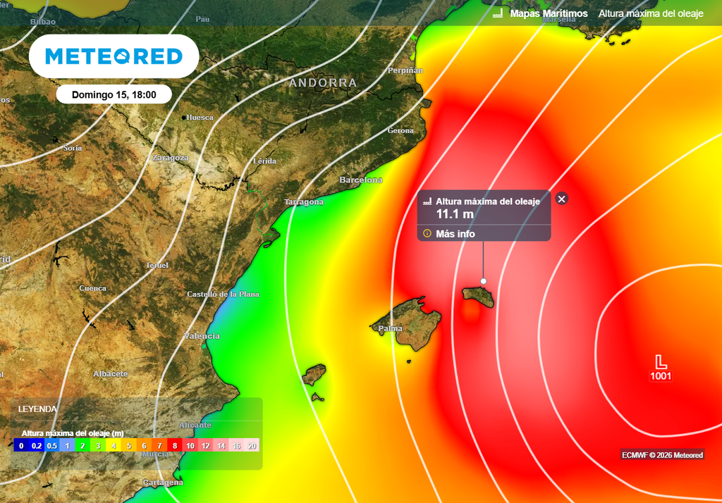 Algunas olas aisladas pueden superar los 10 metros en Mallorca, Menorca y en la costa del Ampurdán durante la jornada de mañana.