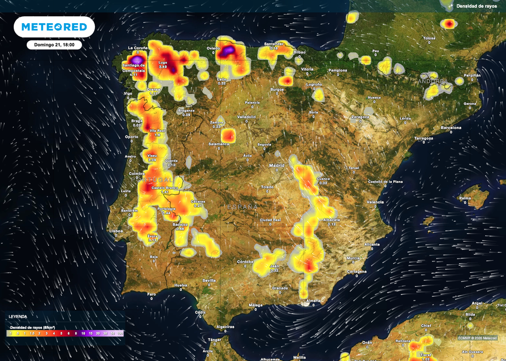 Rayos en España Intensa actividad eléctrica en el noroeste y centro peninsular.