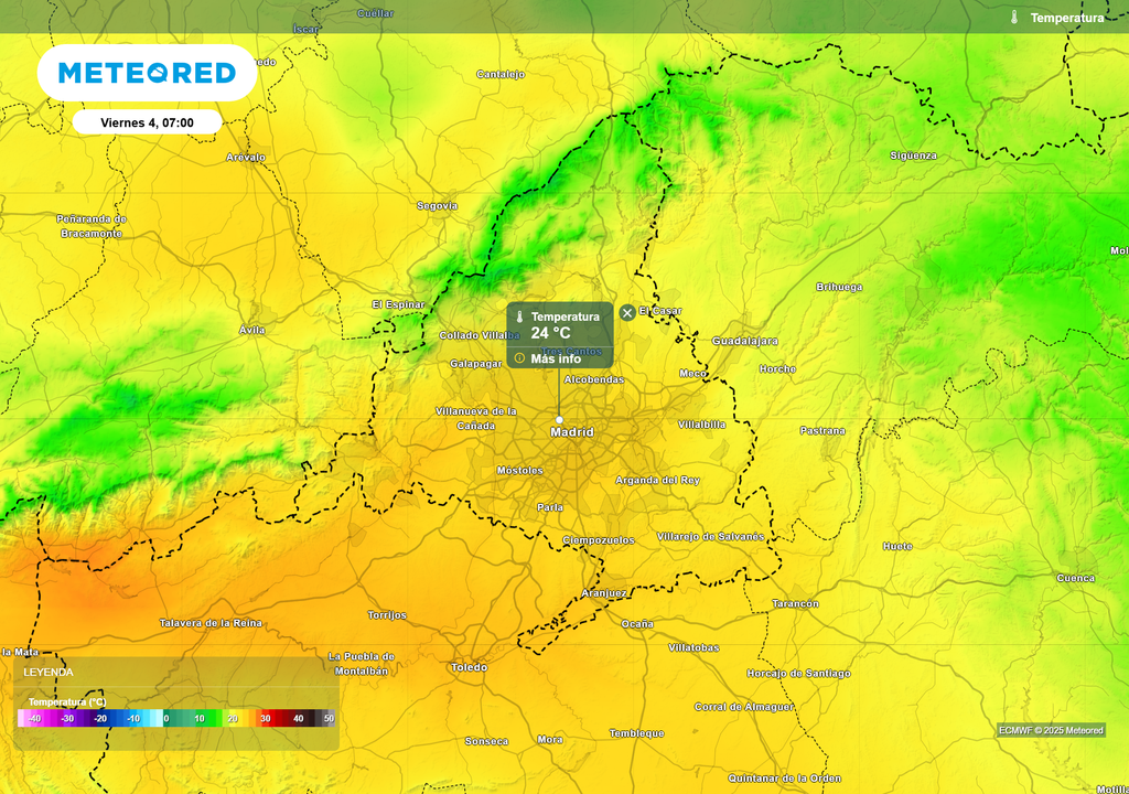 Mapa de temperaturas mínimas en Madrid. Mapa de temperaturas mínimas en Madrid.