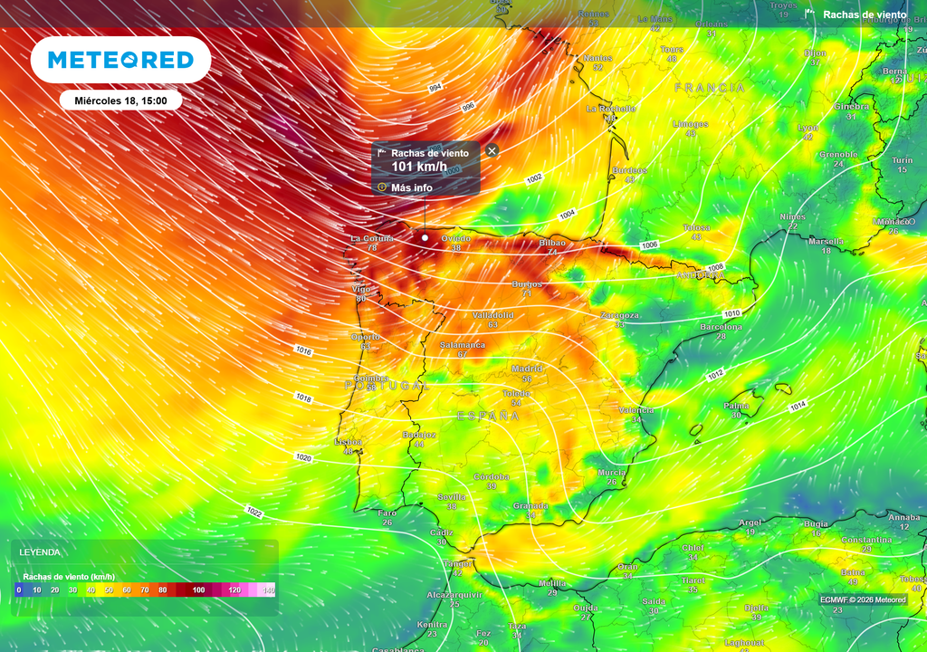 Mañana se esperan rachas de viento muy fuertes en diferentes zonas del país.