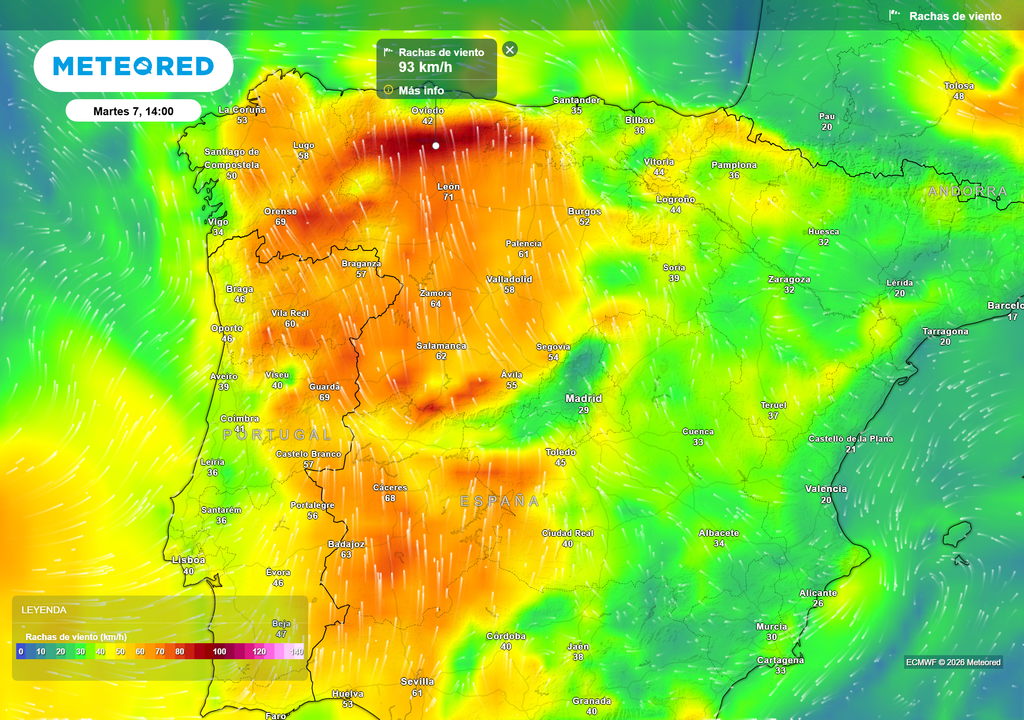 Las rachas de viento soplarán con fuerza en la mitad occidental peninsular.