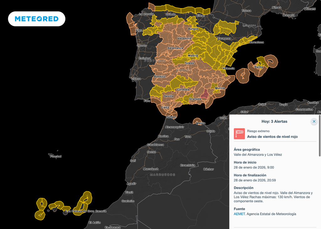 Solo el extremo norte y puntos del sur de Canarias se libran de los avisos por la borrasca Kristin.