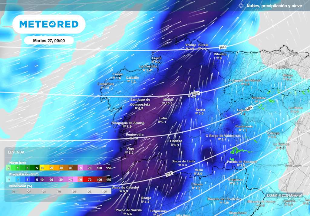 Las lluvias de Galicia serán especialmente intensas y persistentes.