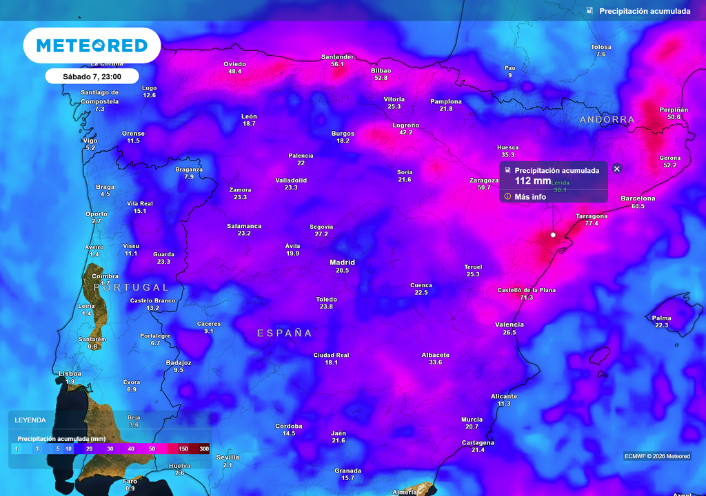 Los acumulados podrán superar los 100 l/m2 en puntos del Mediterráneo en lo que queda de semana.