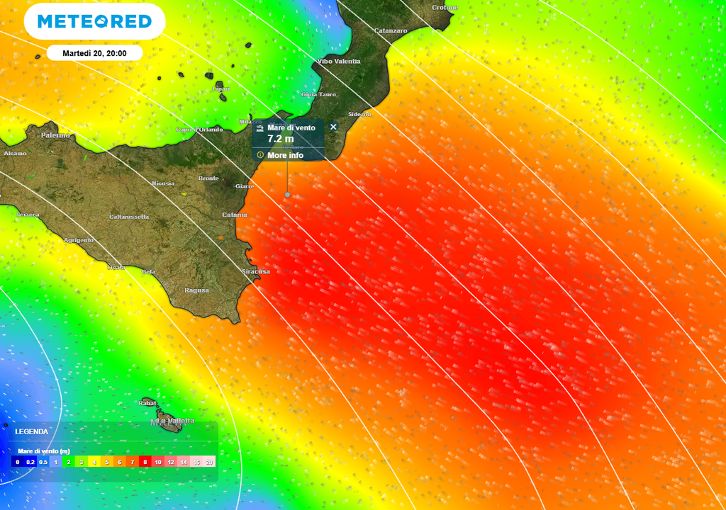 Ecco l'altezza dell'onda significativa dell'onda attesa nelle prossime ore davanti le coste della Sicilia orientale.