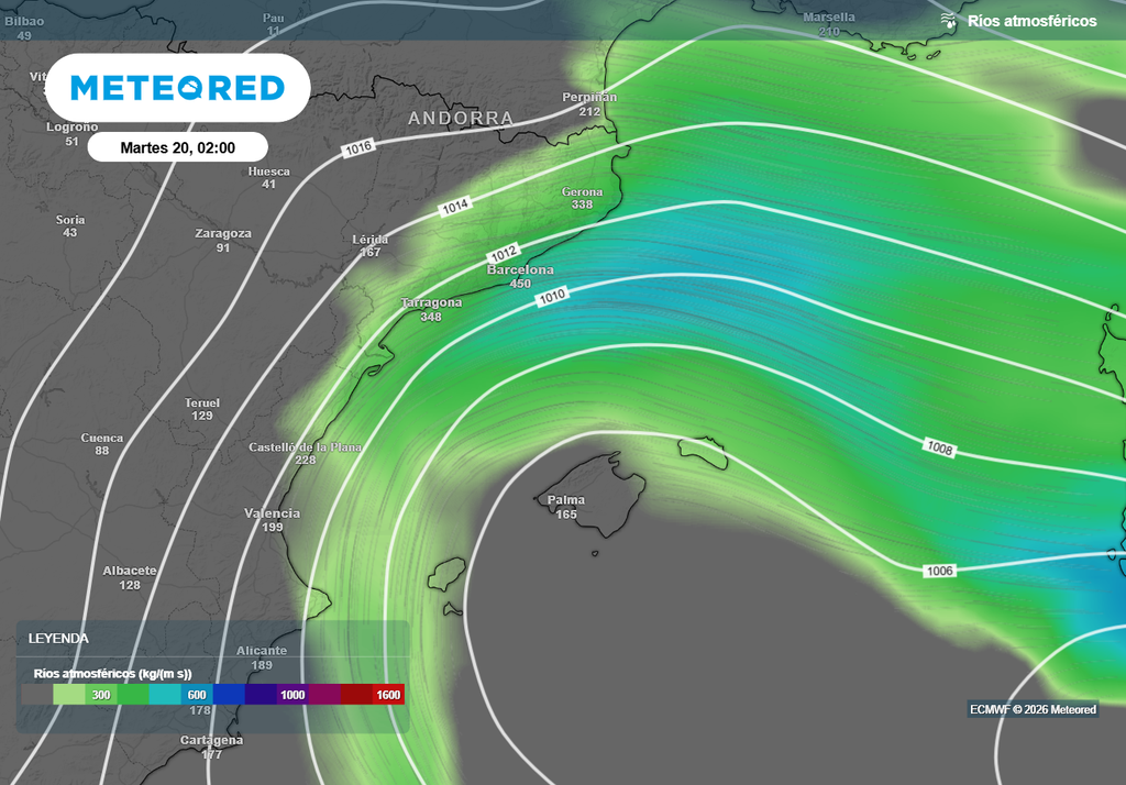 El río de humedad que dirigirá Harry impactará de lleno en Cataluña el lunes.