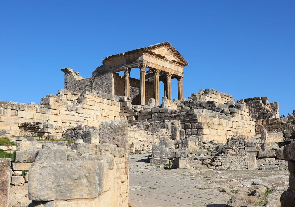 El Capitolio, uno de los restos más emblemáticos del yacimiento arqueológico de Dougga.