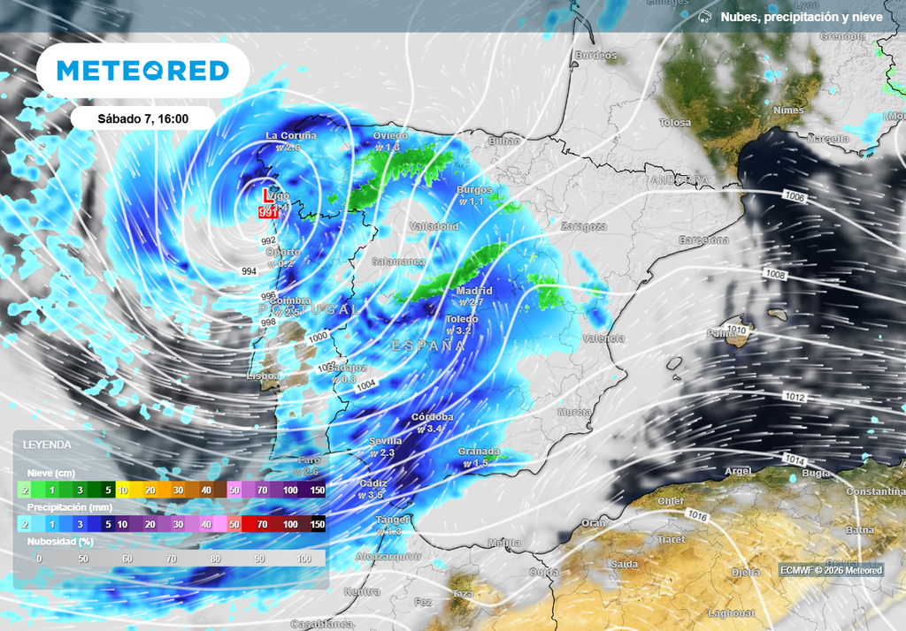 Marta se adentrará por el noroeste peninsular, repartiendo precipitaciones en muchas zonas de España y fuertes vientos.
