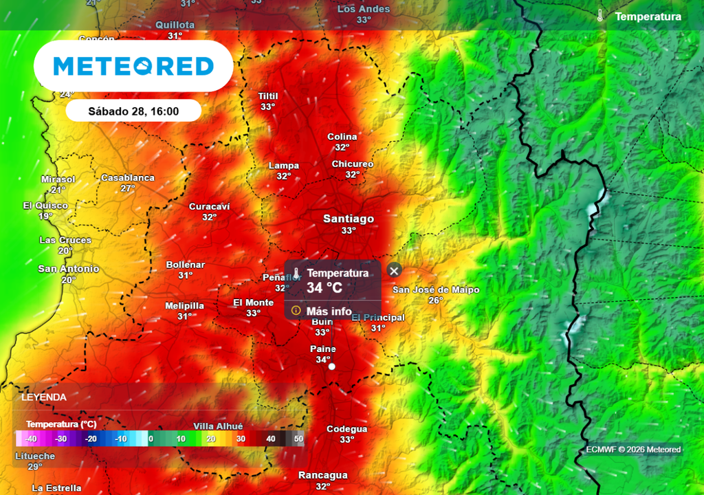 Este sábado los termómetros vuelven a subir en Santiago: máximas cercanas a los 33 °C.