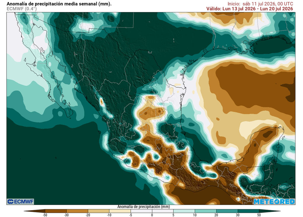 Anomalía de precipitaciones en milímetros Lluvias abundantes dominarán el norte y occidente del país, beneficiando bosques y cuerpos de agua. En el resto del país serían menores, algo clásico del inicio de la canícula.