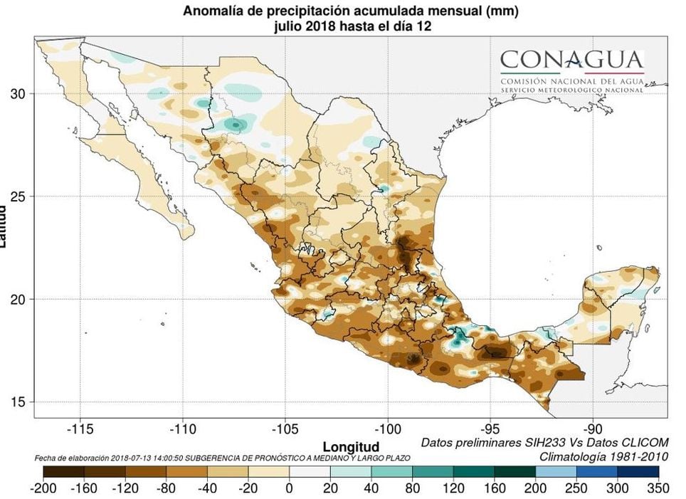 Anomalía de la precipitación hasta el 12 de julio Anomalía de la precipitación hasta el 12 de julio