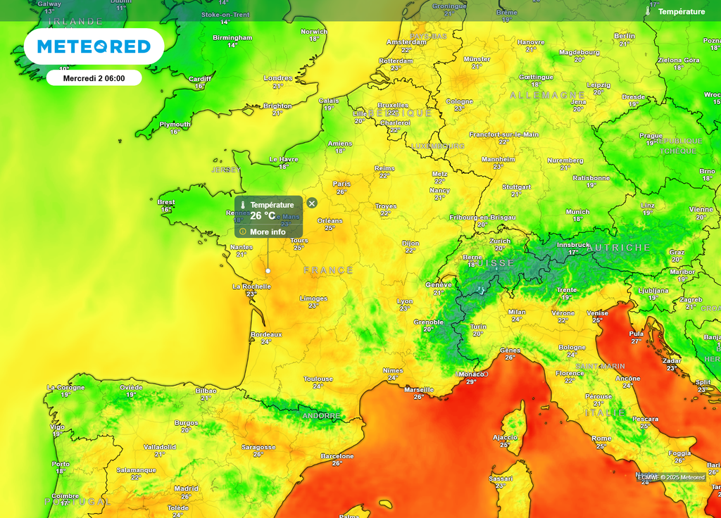 Températures minimales mercredi