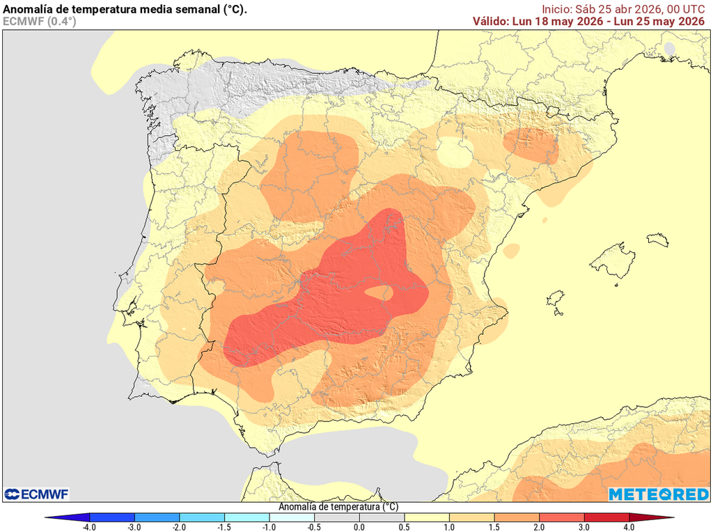 La situación puede cambiar bastante en la segunda quincena, con anomalías positivas que podrían ser más significativas hacia el interior peninsular.