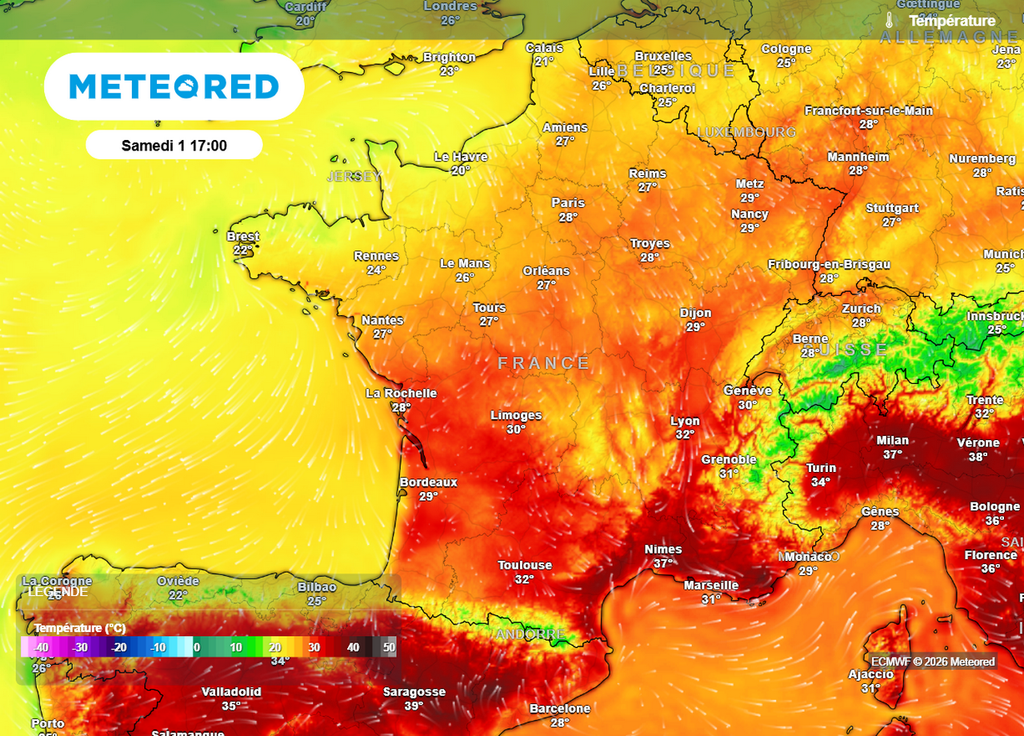 Maximales Si l'air sera plus respirable sur la majorité de la France ce samedi, la chaleur excessive résistera en allant vers le sud-est du pays
