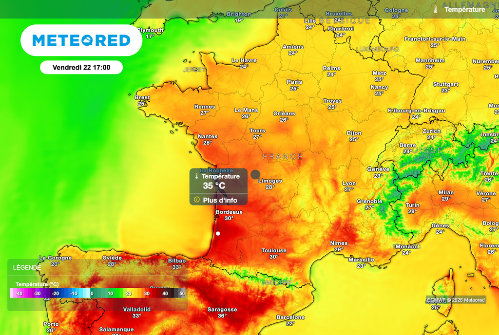 Près de 35 degrés vendredi après-midi dans le sud-ouest de la France ! Près de 35 degrés vendredi après-midi dans le sud-ouest de la France !