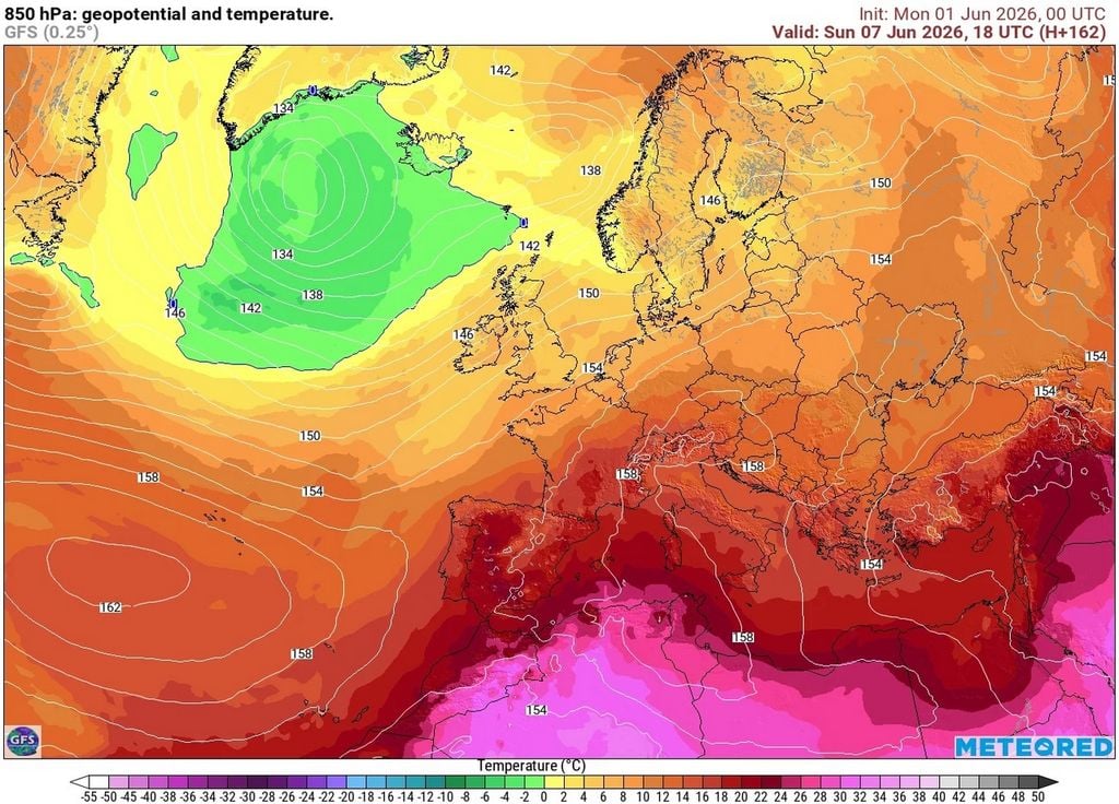 7 juin Avec la bascule du flux au sud-ouest, une masse d'air bien plus douce en altitude pourrait remonter vers la France en toute fin de semaine