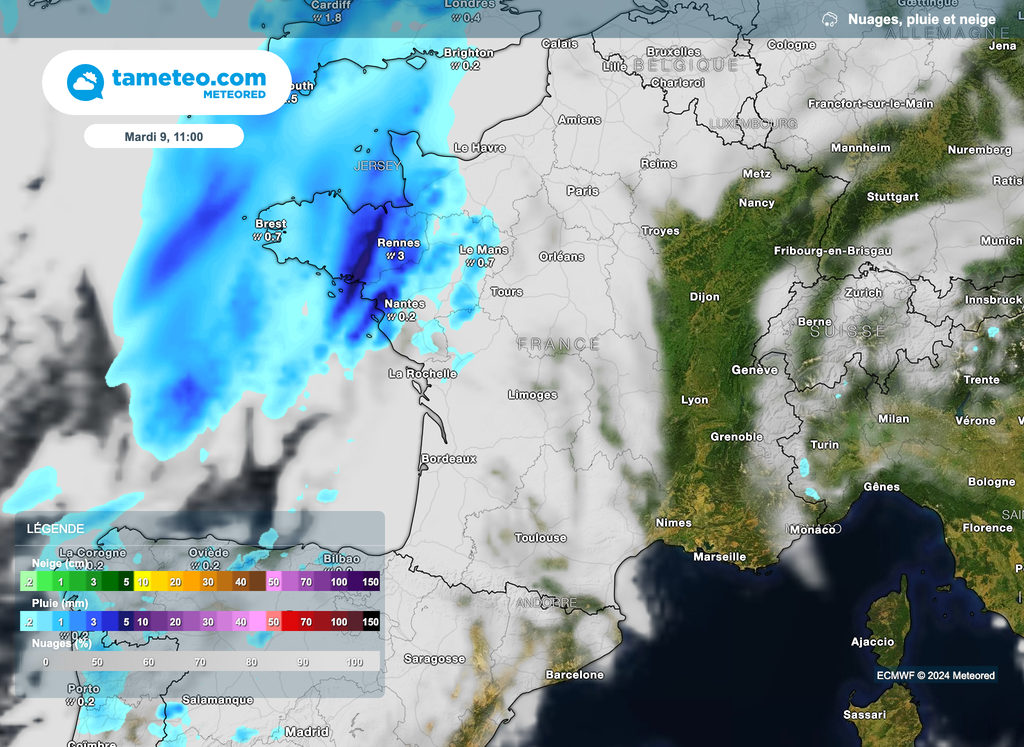 Mardi, la météo s'annonce instable en direction de la Bretagne et du nord-est.