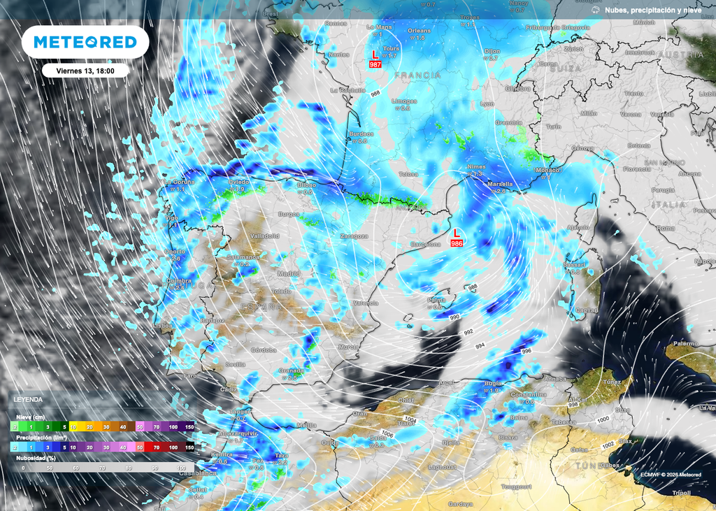 A media tarde la borrasca Oriana se profundizará rápidamente frente a las costas de Cataluña.