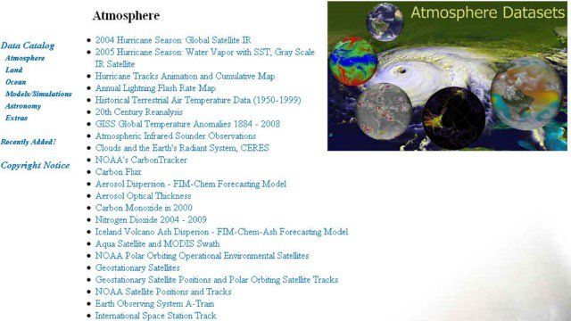 Subtemas/ base de datos que se pueden visualizar en SOS Subtemas/ base de datos que se pueden visualizar en SOS® en lo referente a la Atmósfera. Fuente: NOAA
