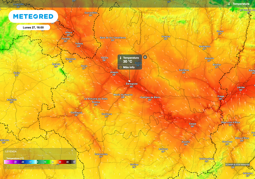 Las jornadas más cálidas en Zaragoza serán las del lunes y martes, con máximas de unos 30 ºC.