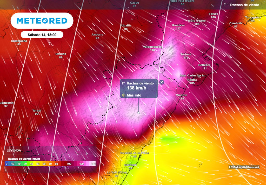 El sábado podría ser un día muy complicada en las comarcas del norte de Castellón, con vientos previstos que pueden alcanzar los 140 km/h.