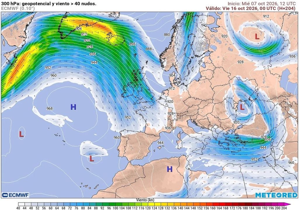 Desviación del chorro El patrón meteorológico cambiará a partir de mediados de la próxima semana. Un potente anticiclón de bloqueo dominará en el Atlántico, forzando la desviación hacia el norte de la corriente en chorro.